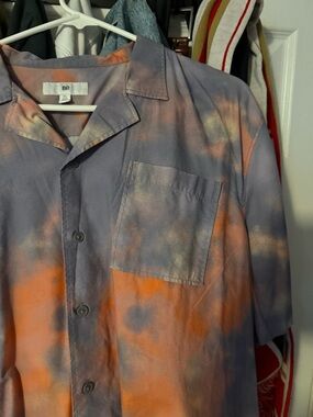 bp Short-Sleeve Button-Down Tie-Dye Shirt in Purple and Orange